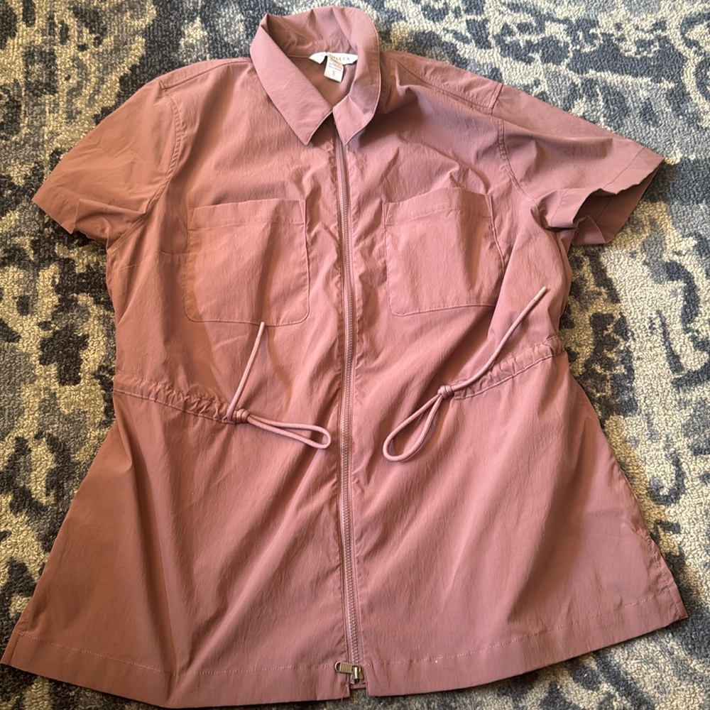 Athleta Advantage Cinch Top Short Sleeve Full Zip Vented L